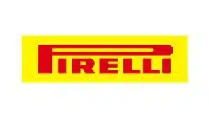 Pirelli logo featuring bold red text on a yellow background.
