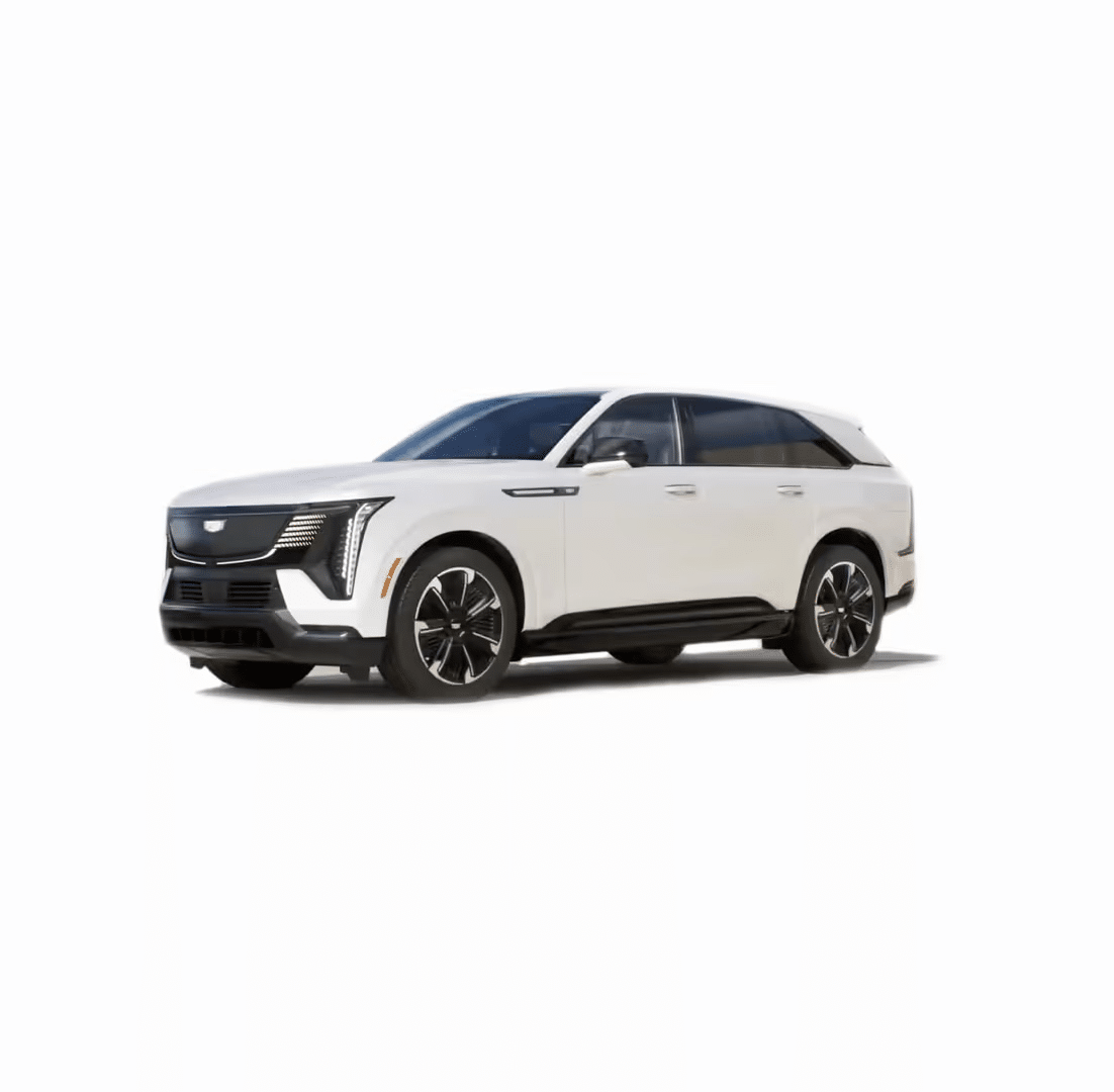 White luxury SUV with sleek design, showcasing modern black accents and distinctive front headlights.